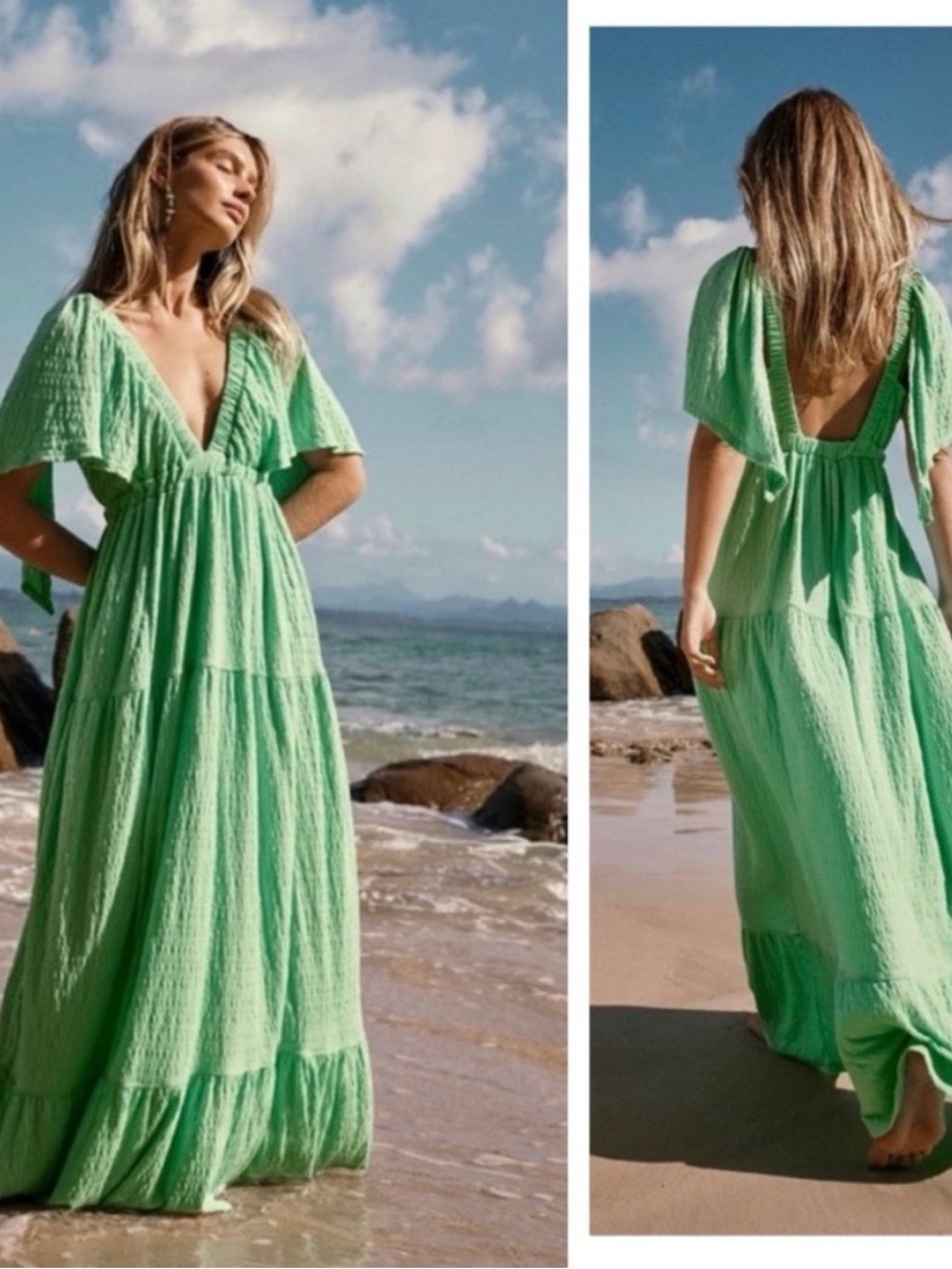 Free People Beach NWT La La Maxi Dress Size XS in Turquoise Green
